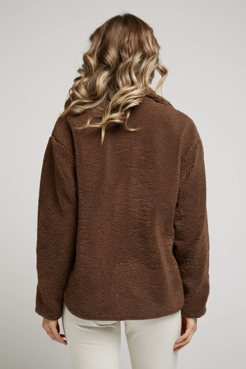 Veste moumoute chocolat bordée façon cuir - RIVE GAUCHE