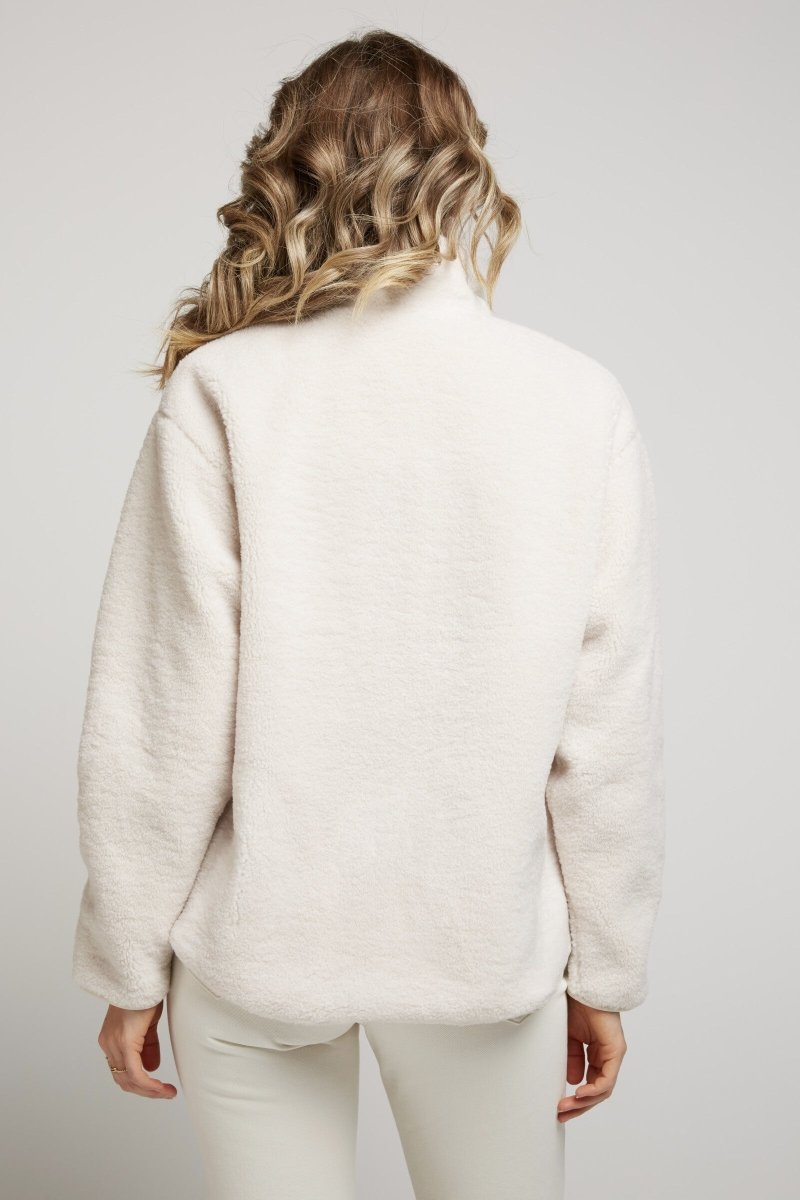 Veste moumoute écrue bordée façon cuir - RIVE GAUCHE