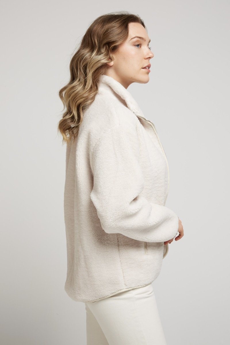 Veste moumoute écrue bordée façon cuir - RIVE GAUCHE