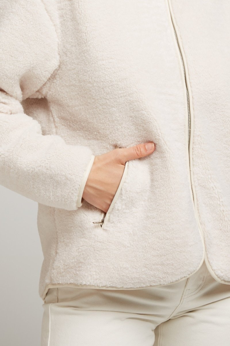 Veste moumoute écrue bordée façon cuir - RIVE GAUCHE