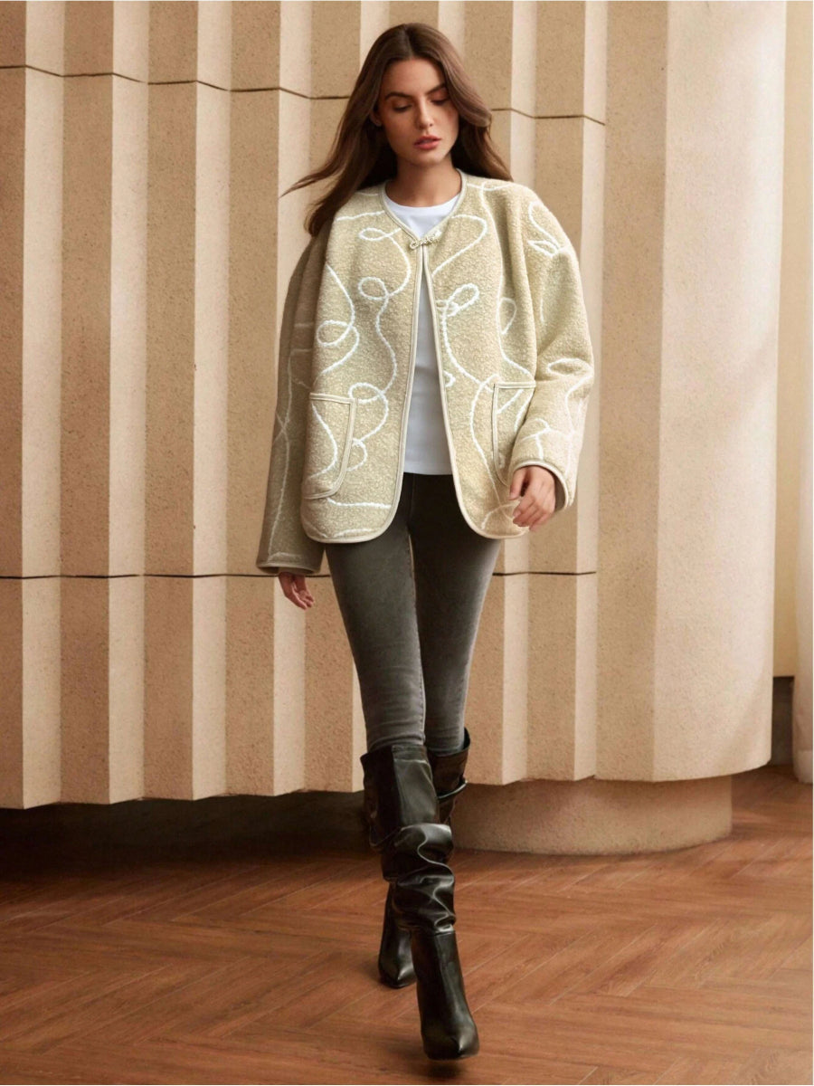 Veste moumoute oversize beige brodée avec poches - RIVE GAUCHE