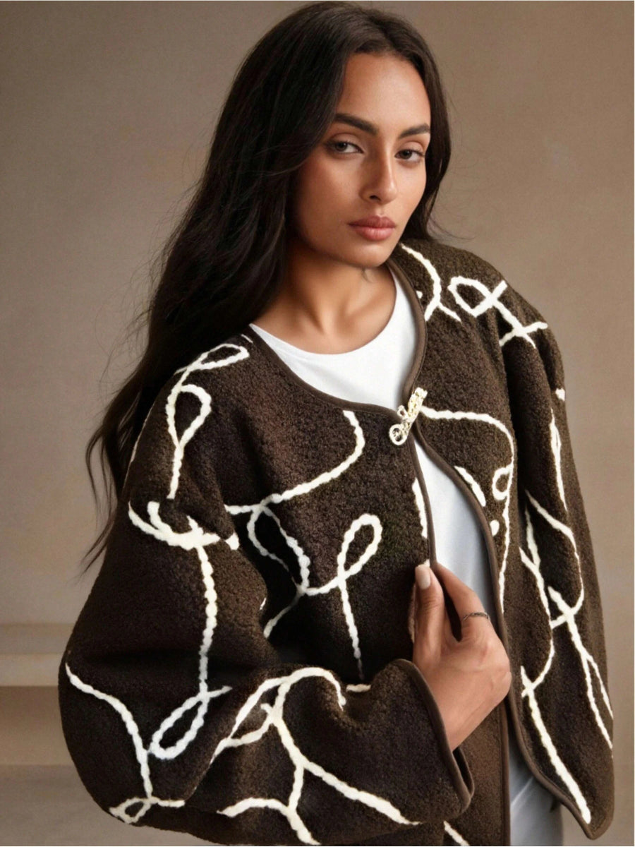 Veste moumoute oversize marron brodée avec poches - RIVE GAUCHE