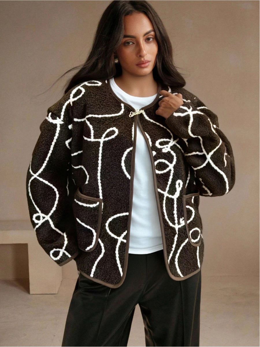 Veste moumoute oversize marron brodée avec poches - RIVE GAUCHE