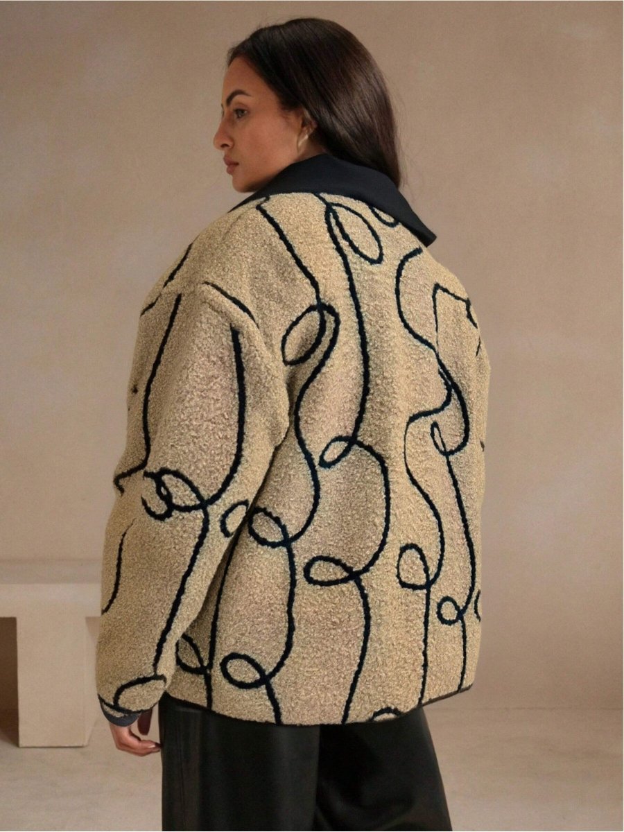 Veste moumoute oversize taupe brodée avec poches - RIVE GAUCHE