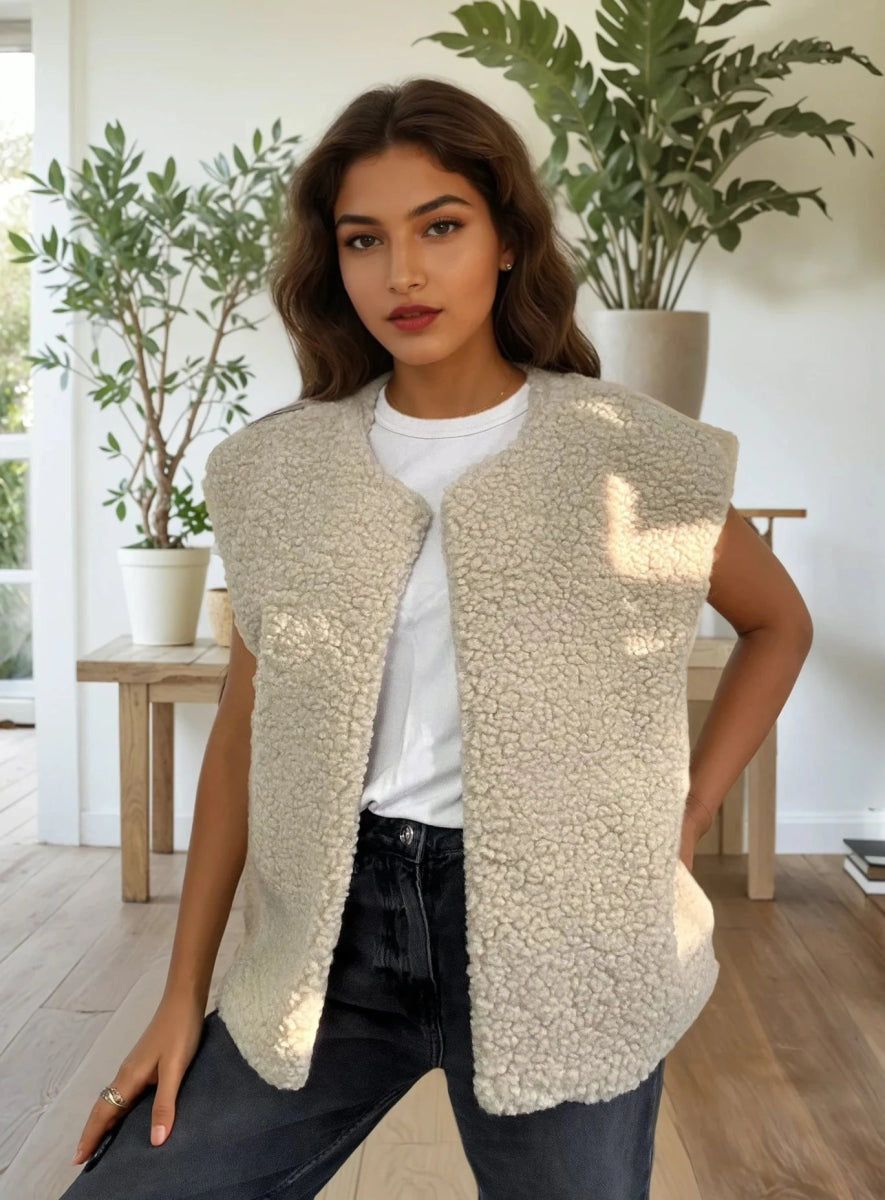 Veste moumoute sans manches beige - RIVE GAUCHE