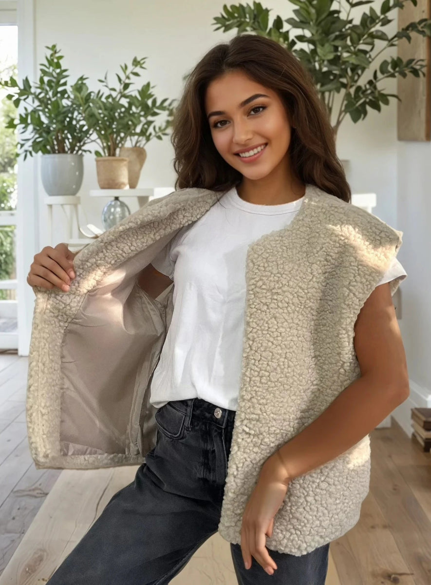 Veste moumoute sans manches beige - RIVE GAUCHE