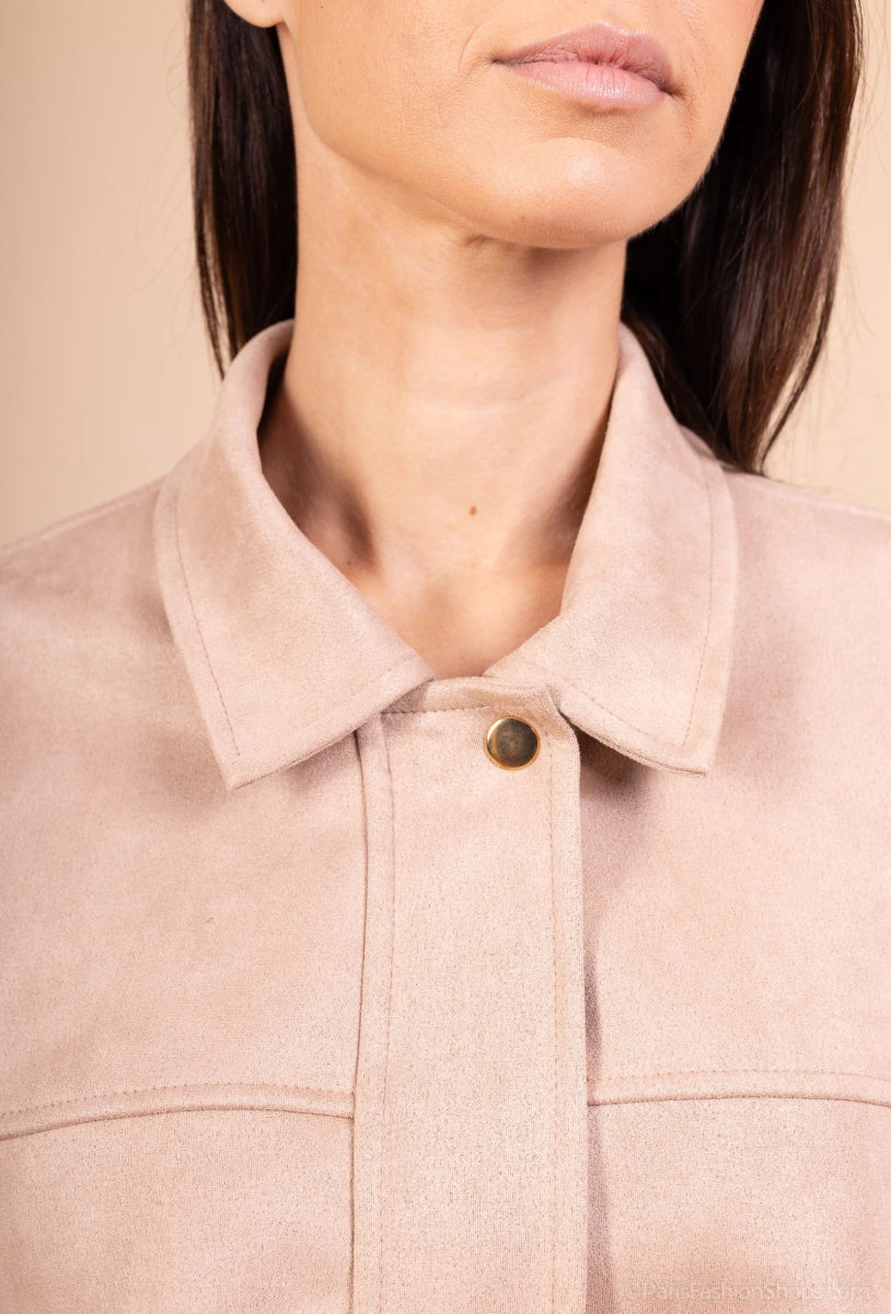 Veste oversize beige en suédine à col classique - RIVE GAUCHE
