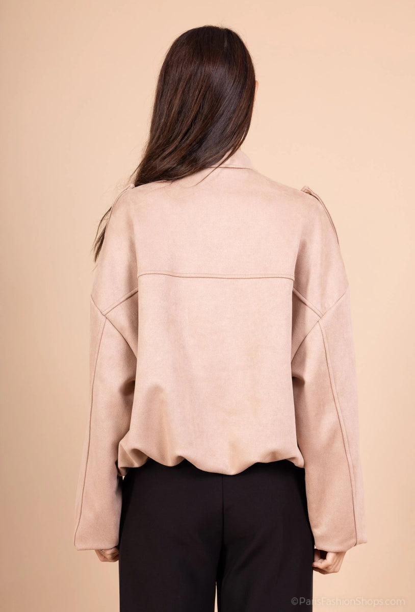 Veste oversize beige en suédine à col classique - RIVE GAUCHE
