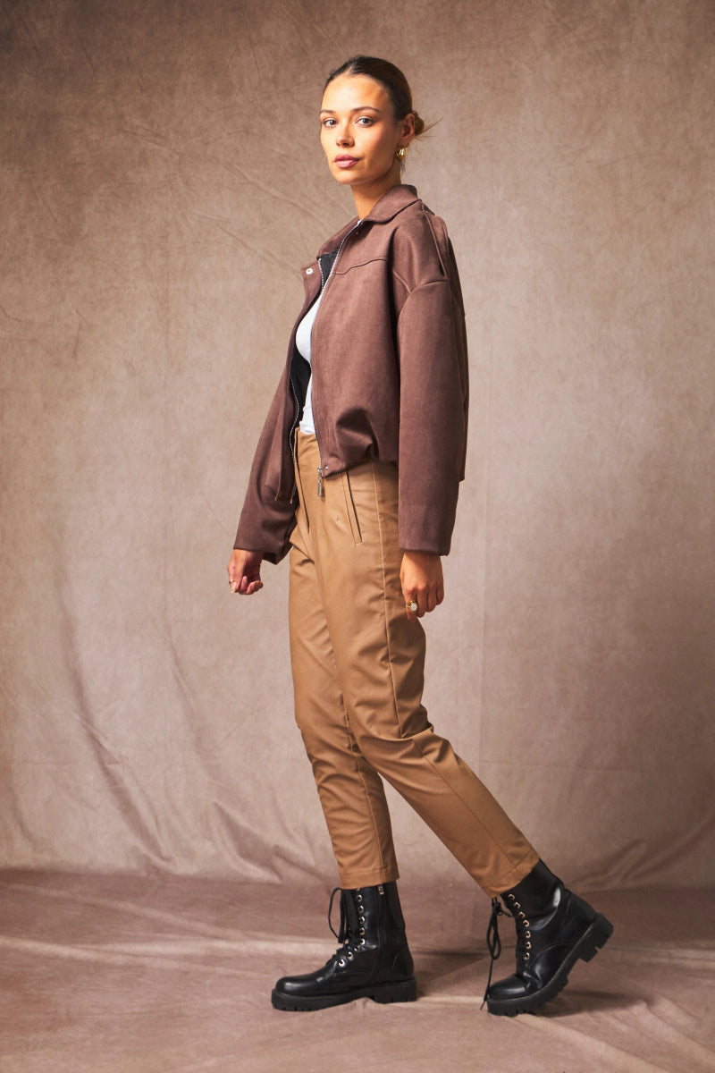 Veste oversize marron en suédine à col classique - RIVE GAUCHE