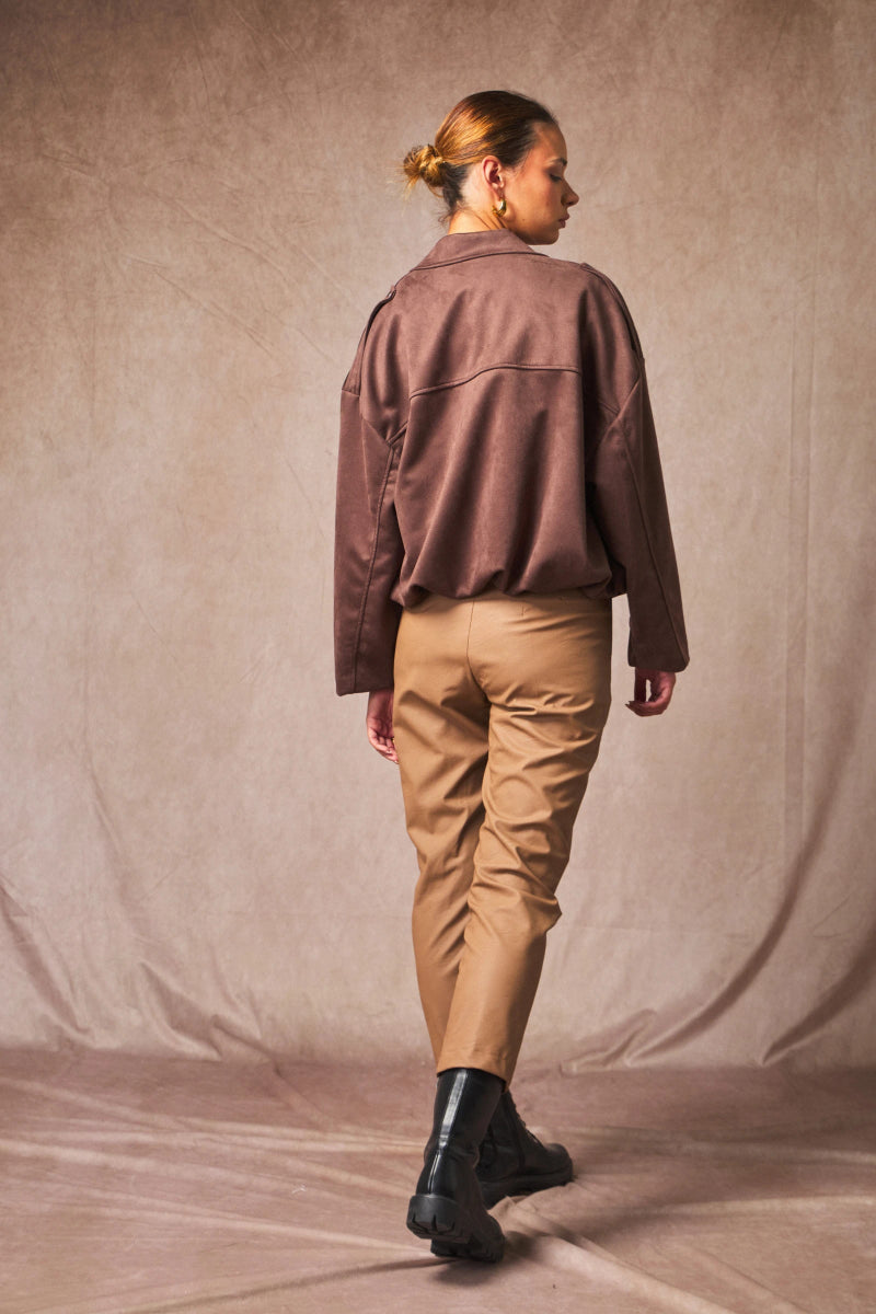 Veste oversize marron en suédine à col classique - RIVE GAUCHE
