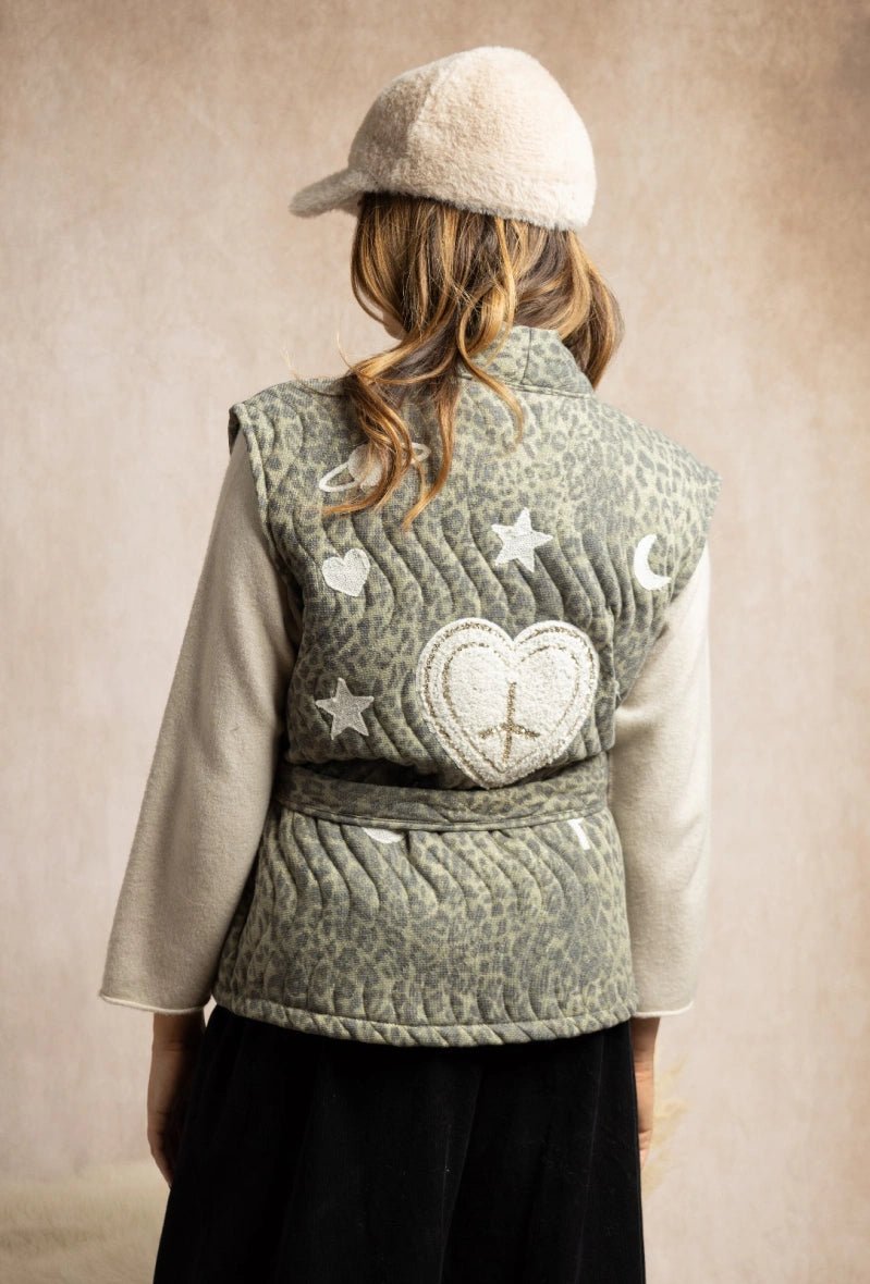 Veste sans manche léopard avec broderie moumoute et ceinture - RIVE GAUCHE