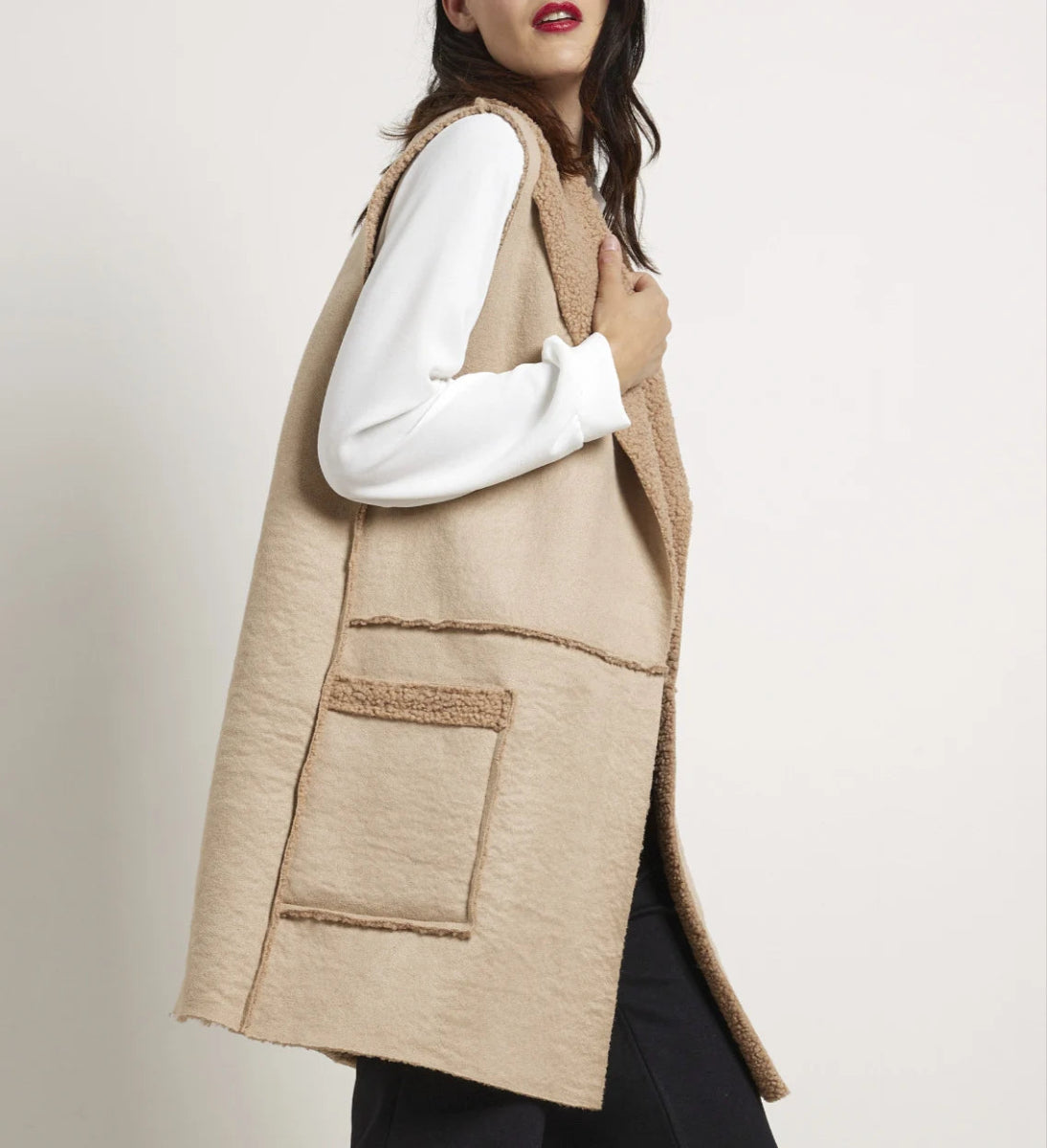 Veste sans manches en suédine beige avec poches - RIVE GAUCHE