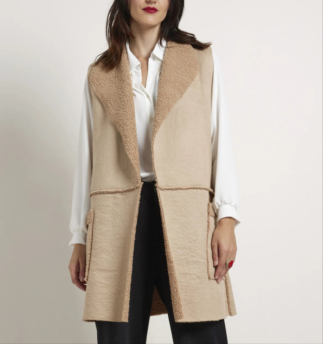 Veste sans manches en suédine beige avec poches - RIVE GAUCHE