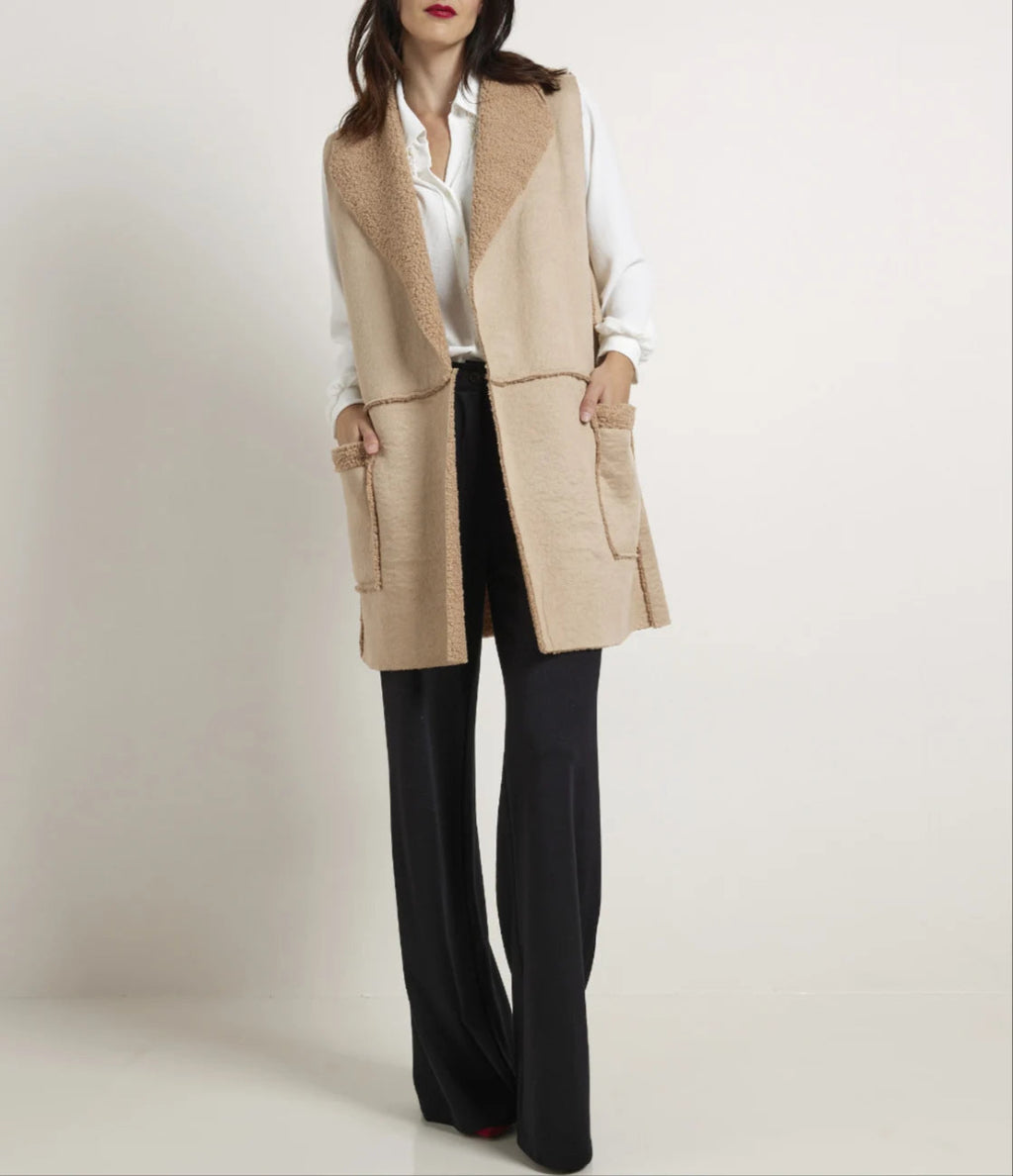 Veste sans manches en suédine beige avec poches - RIVE GAUCHE