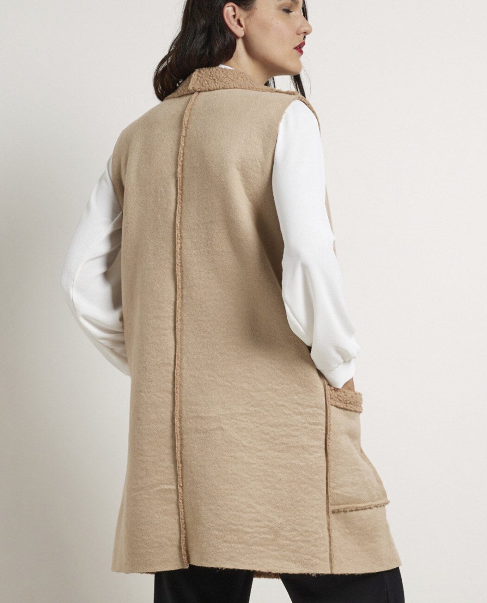 Veste sans manches en suédine beige avec poches - RIVE GAUCHE