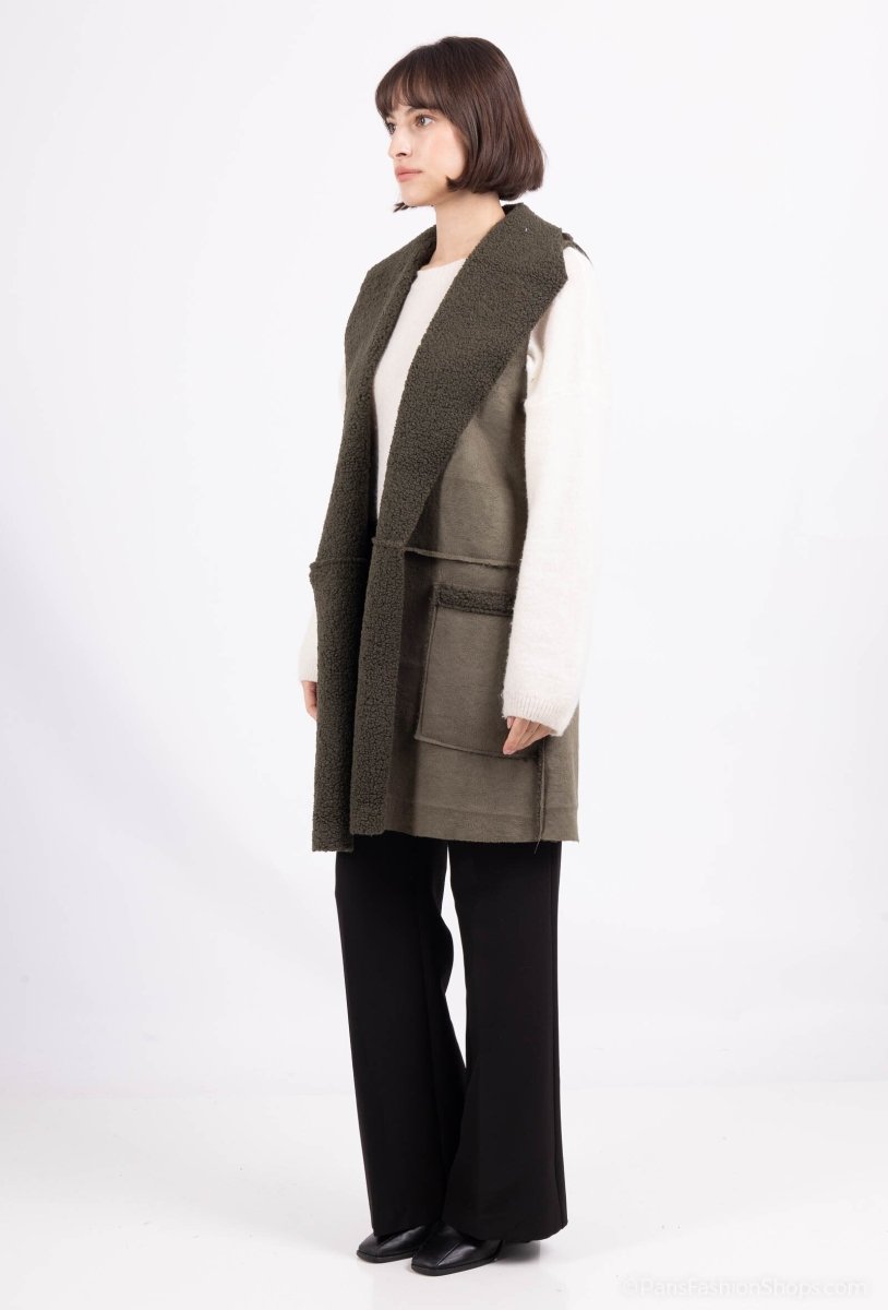 Veste sans manches en suédine kaki avec poches - RIVE GAUCHE