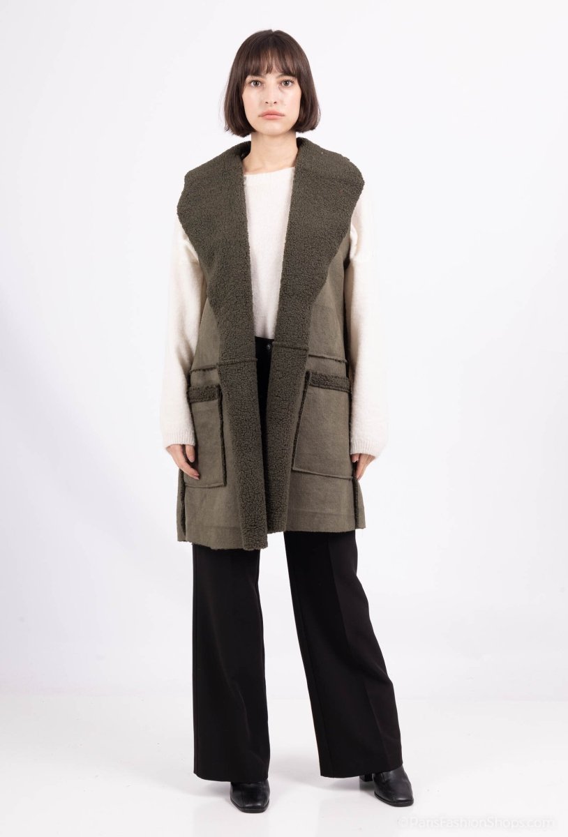 Veste sans manches en suédine kaki avec poches - RIVE GAUCHE