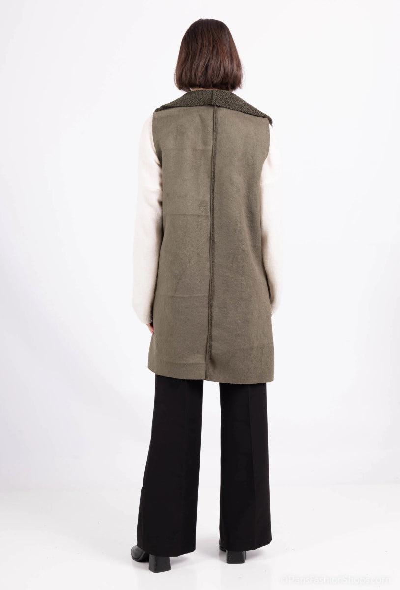 Veste sans manches en suédine kaki avec poches - RIVE GAUCHE