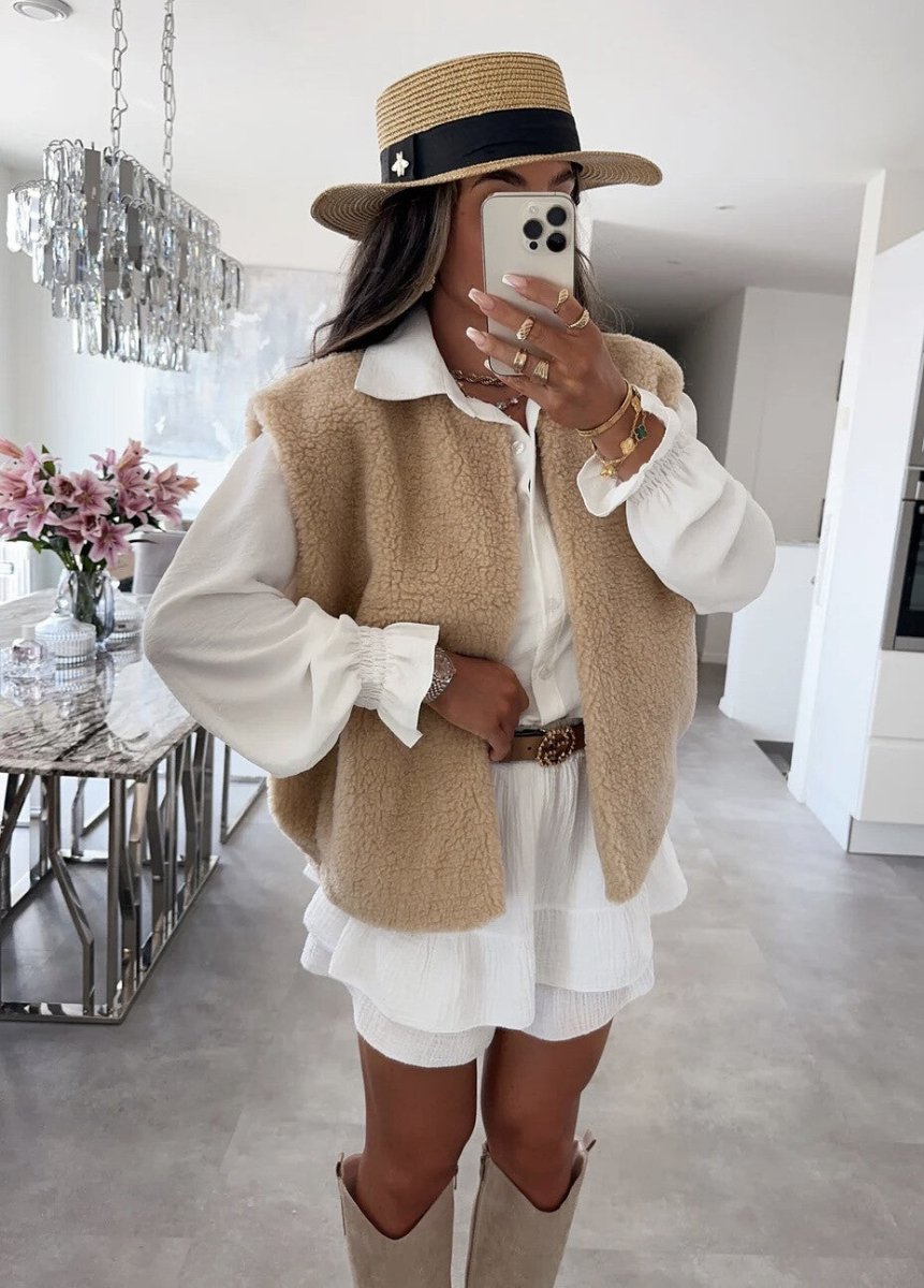 Veste sans manches moumoute doublure et poches - RIVE GAUCHE