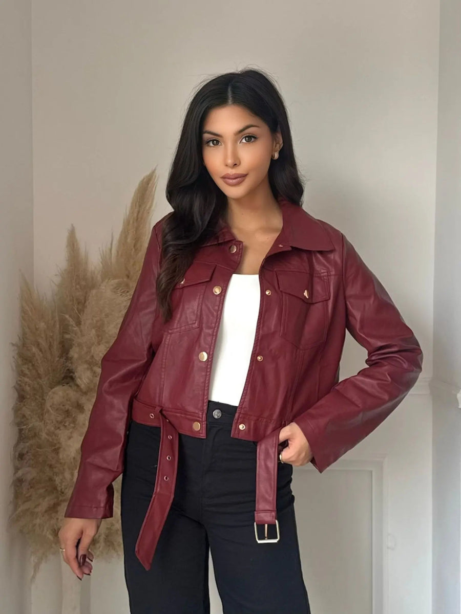 Veste simili cuir bordeaux avec ceinture - RIVE GAUCHE