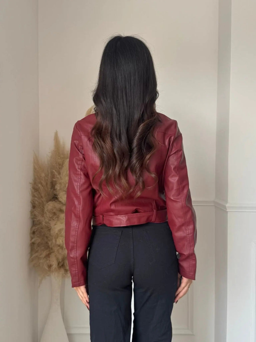 Veste simili cuir bordeaux avec ceinture - RIVE GAUCHE