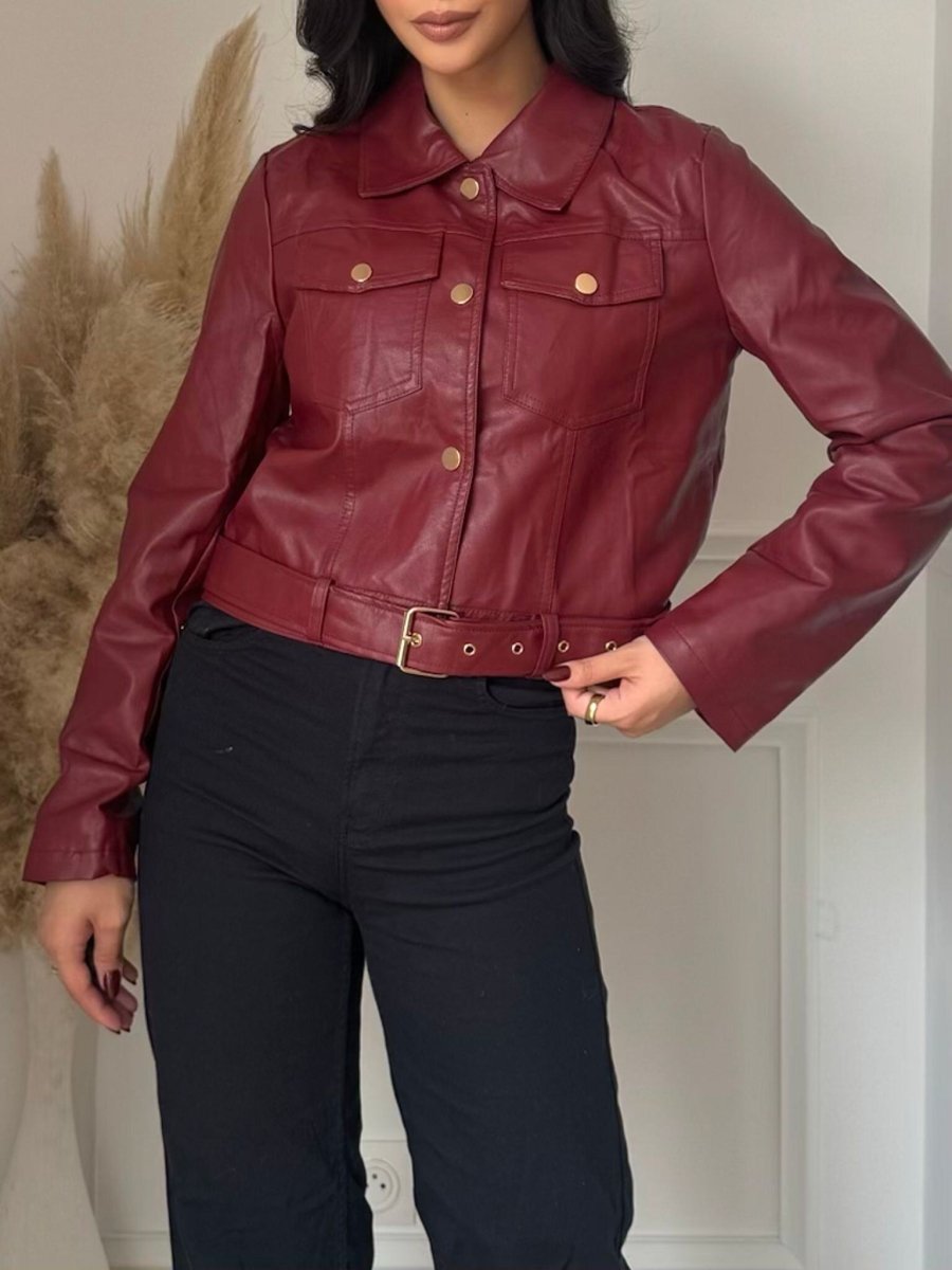 Veste simili cuir bordeaux avec ceinture - RIVE GAUCHE
