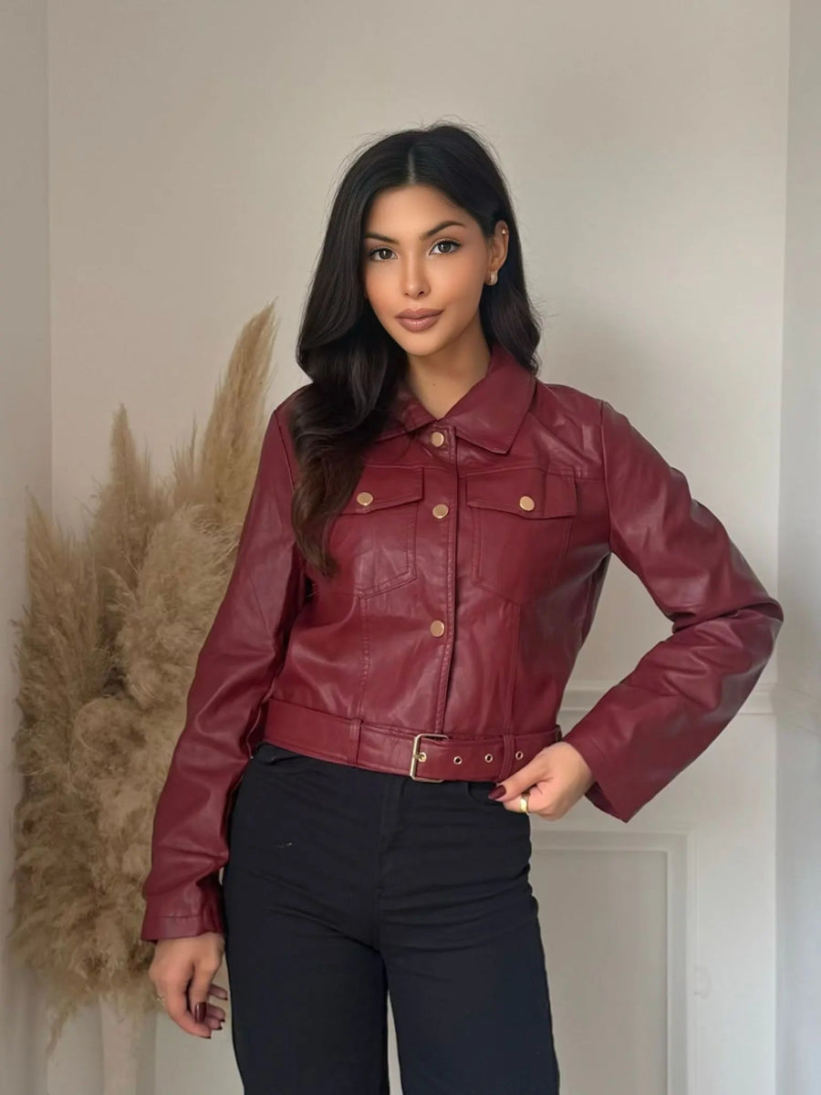 Veste simili cuir bordeaux avec ceinture - RIVE GAUCHE