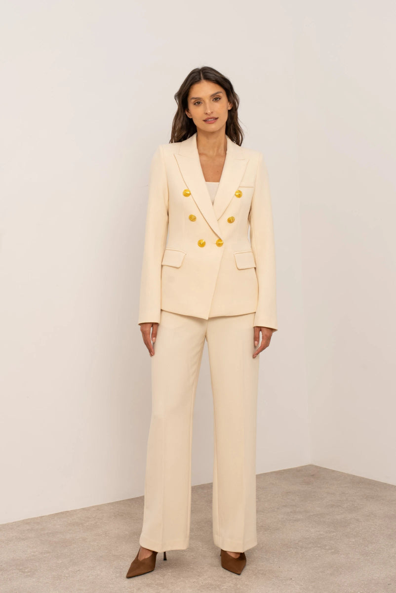 Veste tailleur croisée Iris ornée de boutons dorés embossés écru - RIVE GAUCHE