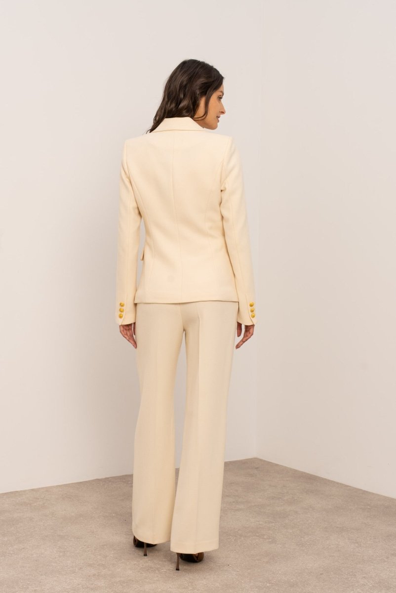 Veste tailleur croisée Iris ornée de boutons dorés embossés écru - RIVE GAUCHE
